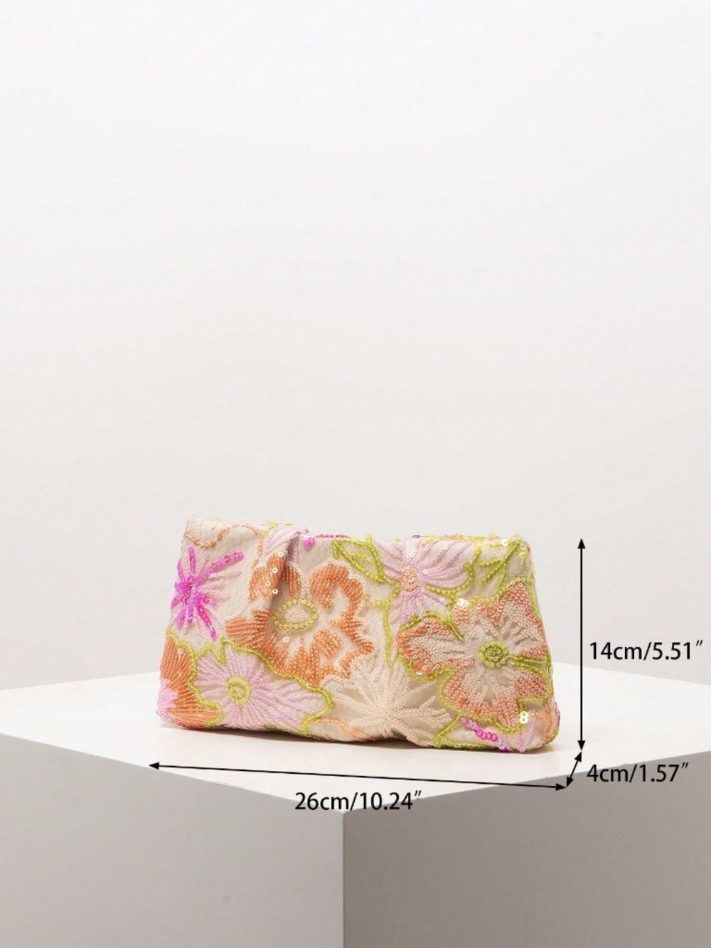 Multicolor Glamorous Women's Embroidered Pleated Sequin Floral Clutch purse - Picture 8 of 8